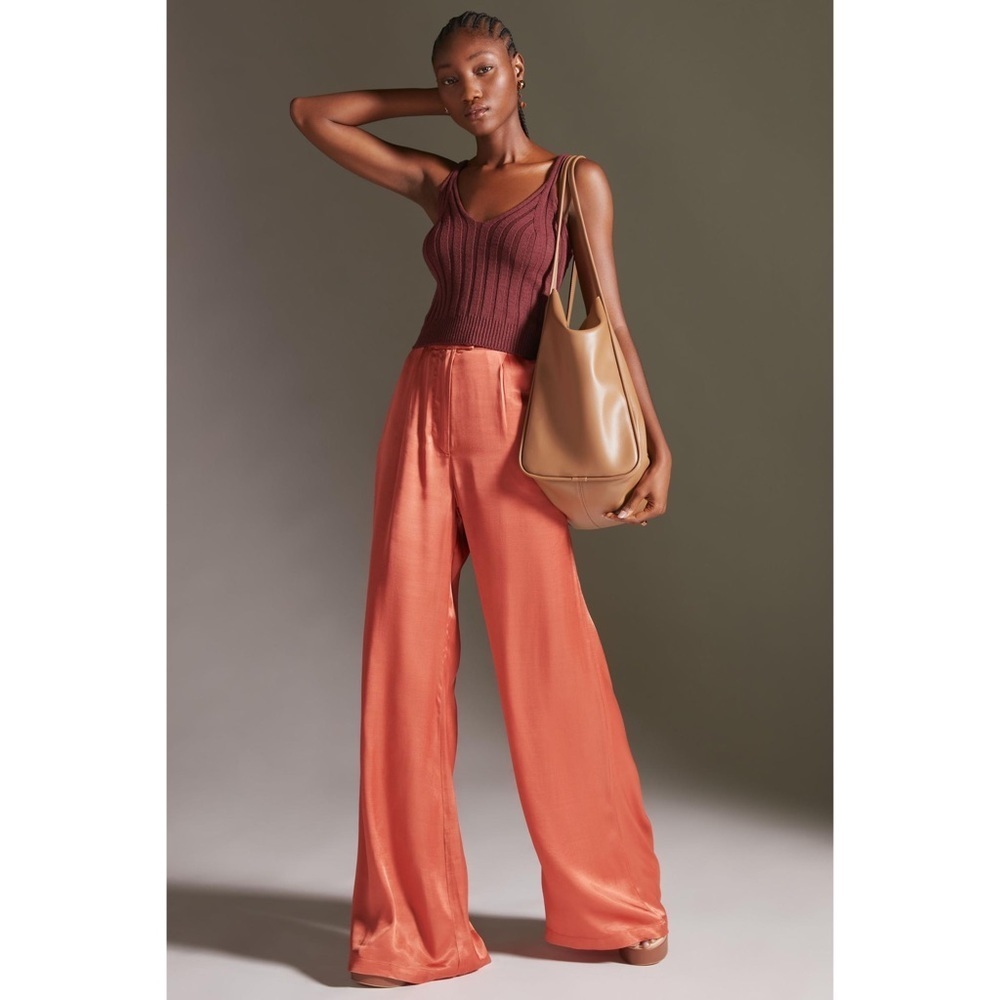 ANTHROPOLOGIE Orange Petra Wide Leg Trousers Size XS NWT - Picture 2 of 10